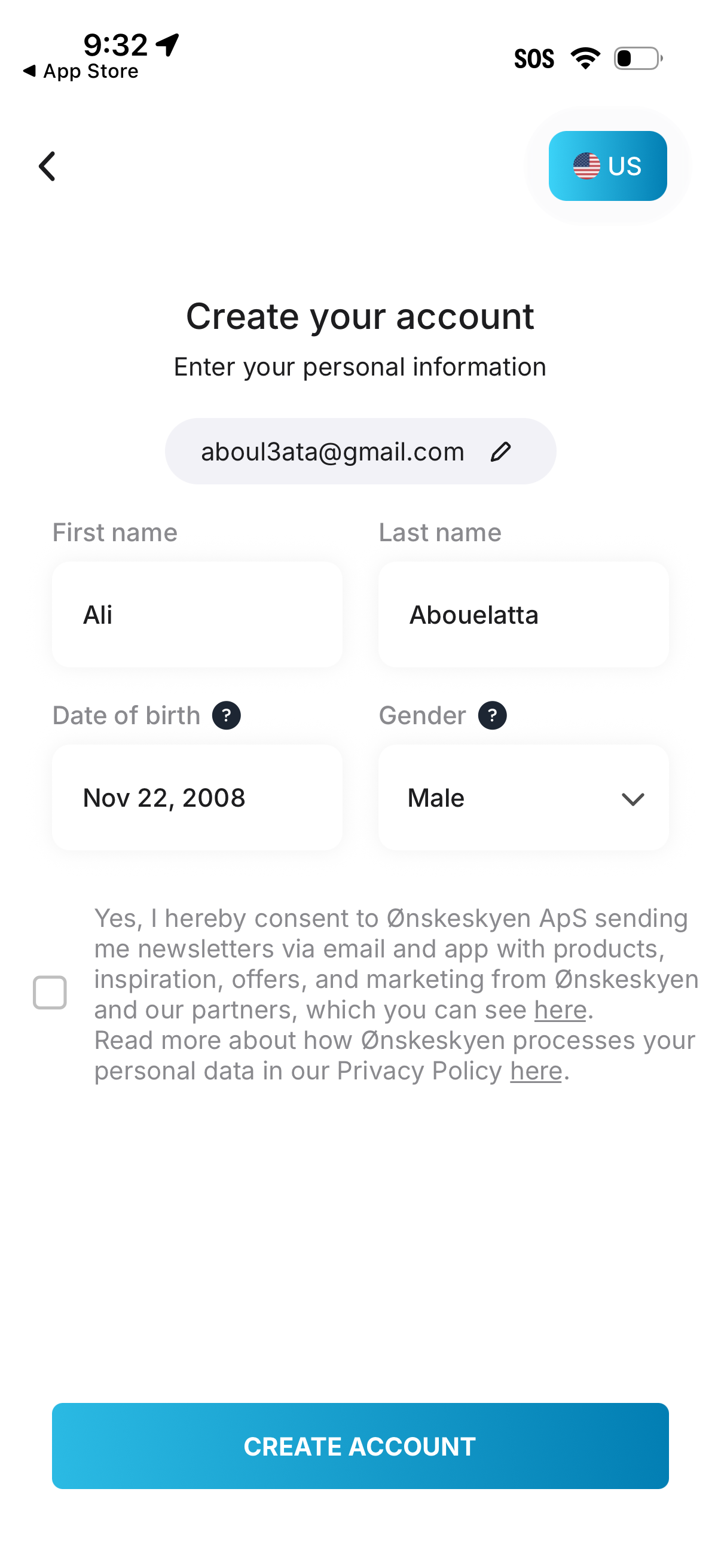 gowish signup screenshot